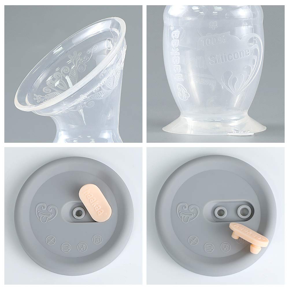 haakaa Manual Breast Pump 5oz/150ml One-Piece Design with Upgrade Suction Base & Silicone Cap Made by Food Grade Silicone Milk Saver & Milk Catcher for Breastfeeding Moms