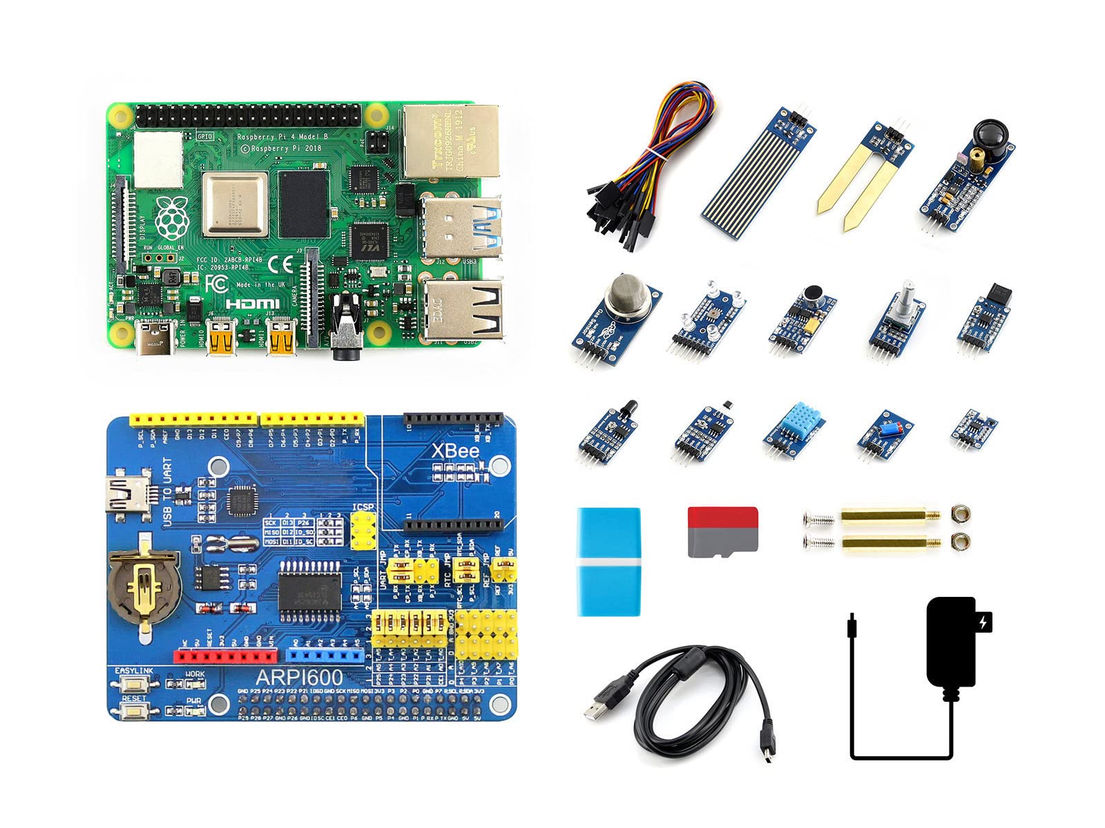 waveshare Sensor Kit Compatible with Raspberry Pi 4 Model B Includes ARPI600 Adapter Board 13x Popular Sensors