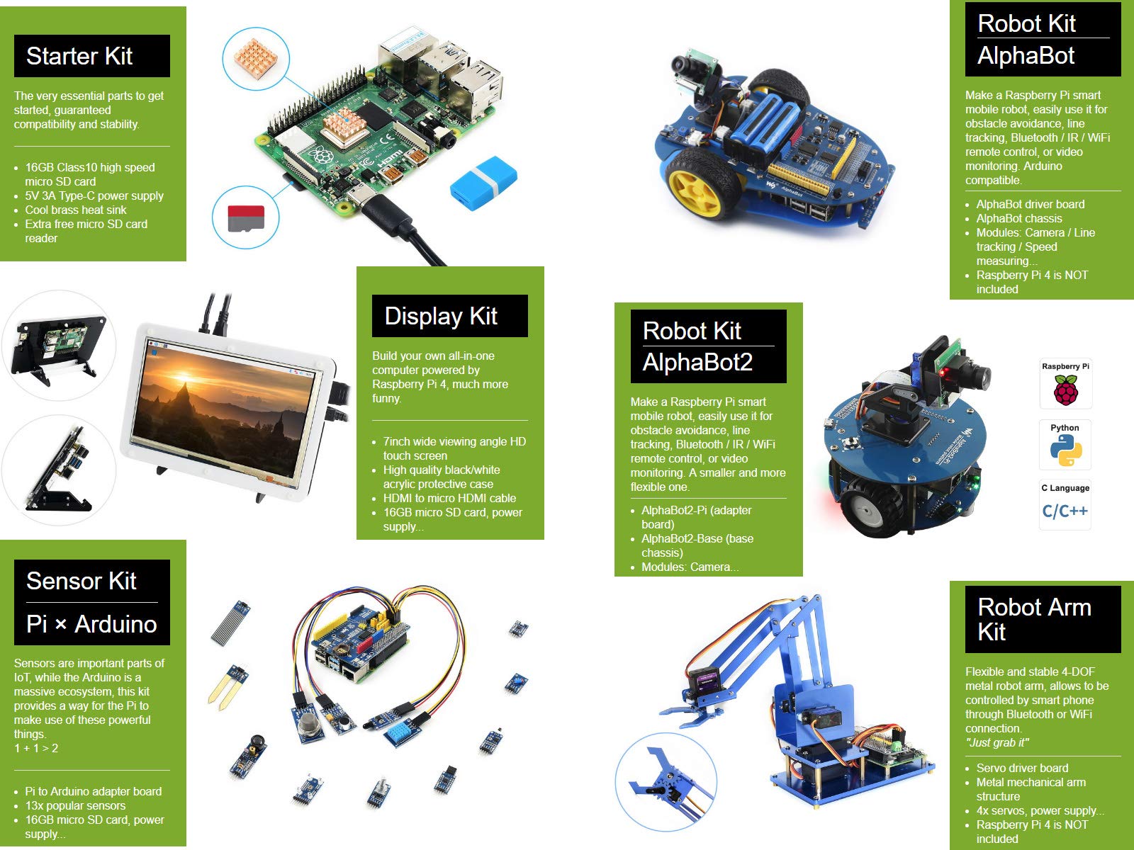 waveshare Sensor Kit Compatible with Raspberry Pi 4 Model B Includes ARPI600 Adapter Board 13x Popular Sensors