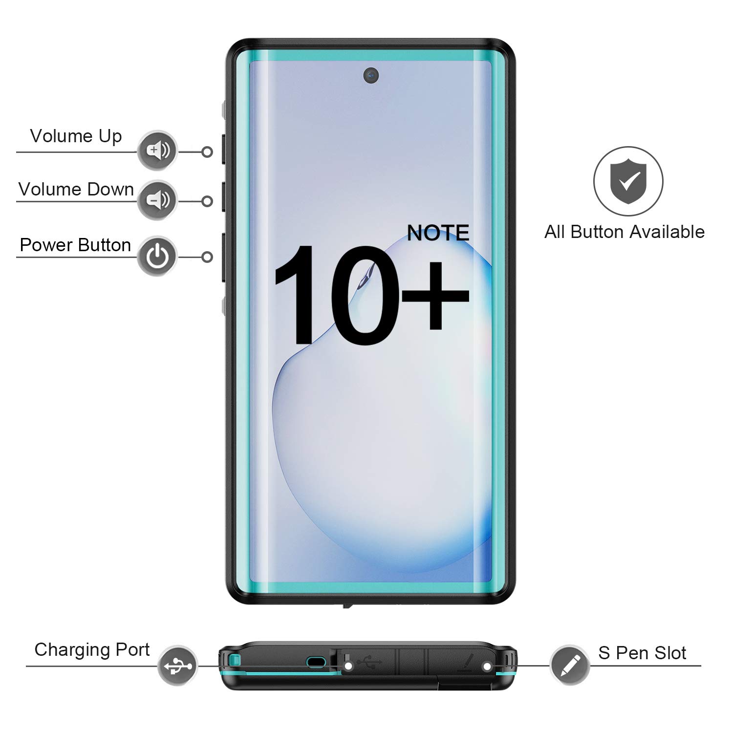 Fansteck Samsung Galaxy Note 10+ Plus Waterproof Case, IP68 Waterproof/Snowproof/Shockproof/Dirtproof, Fully Sealed Underwater Protective Cover for Samsung Galaxy Note10 Plus 5G(6.8-inch) (Grass blue)