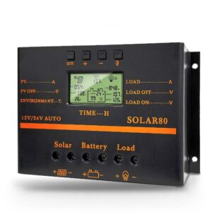 fuhuihe solar charge controller 80a, battery charge regulator auto 960w / 1920w 12v / 24v with lcd display mobile power supply charger 5v usb enhanced heat sink (80a)