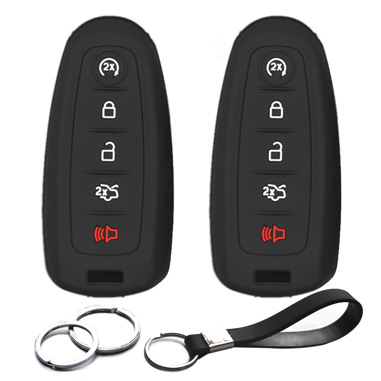 INFIPAR 2pcs Compatible with Ford Escape Edge Expedition Explorer Fiesta Flex Focus Taurus C-Max Lincoln Navigator MKS MKT MKX MKZ Black Key Fob Cover Case Key Chain Protector
