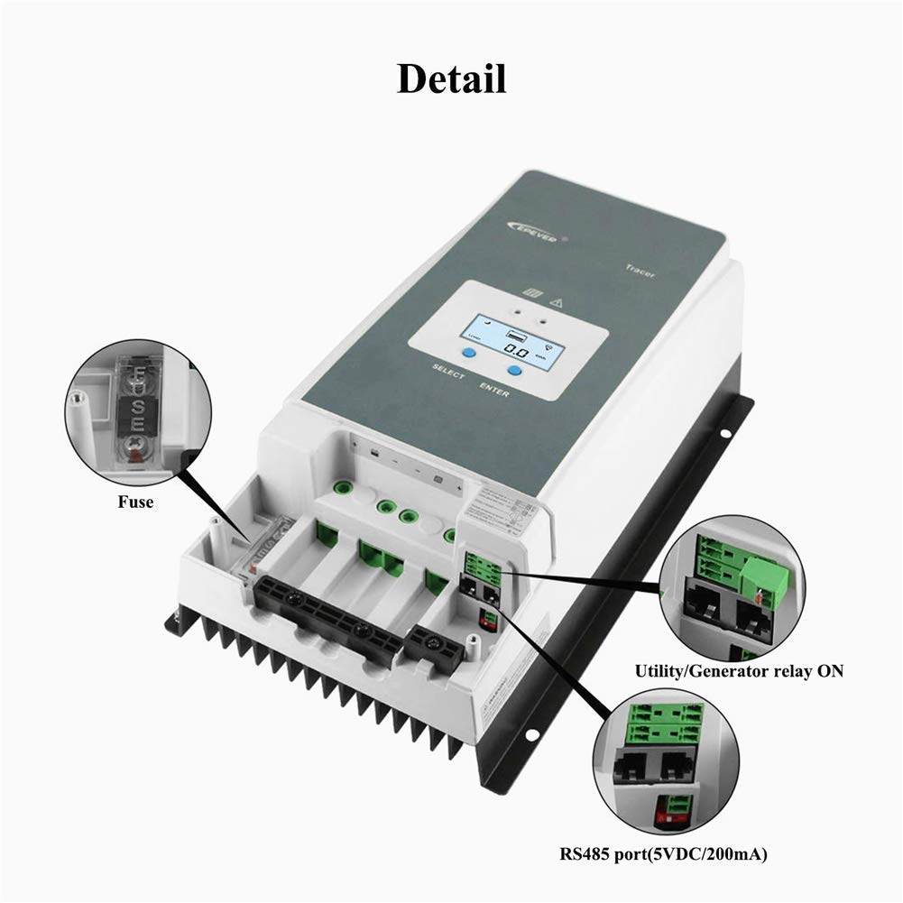 Epsolar MPPT Solar Charge Controller 50A Negative Ground 150V PV Solar Panel Charger with MT50 Remote Meter Temperature Sensor