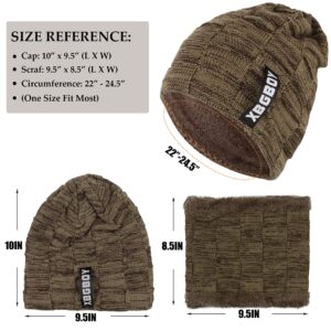 Winter Beanie Hat Scarf Set for Men Women, Warm Fleece Lined Knit Hat Skull Cap Thick Neck Warmer Winter Gift Set Khaki