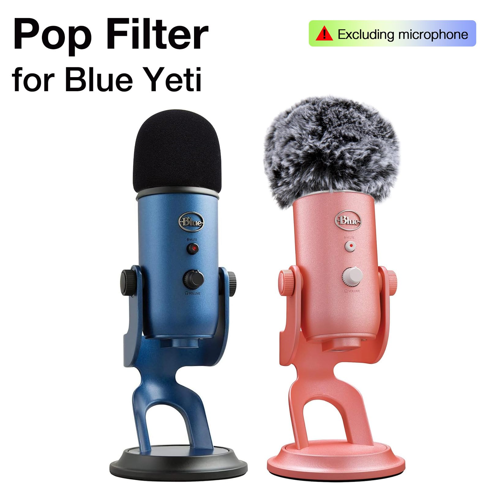 SUNMON Blue Yeti Pop Filter, Blue Yeti Microphone Covers Foam and Yeti Mic Furry Foam, Pop Filter for Blue Yeti Pro USB Condenser Microphone, Indoor Outdoor Pop Filter for Microphone（2 Pack）