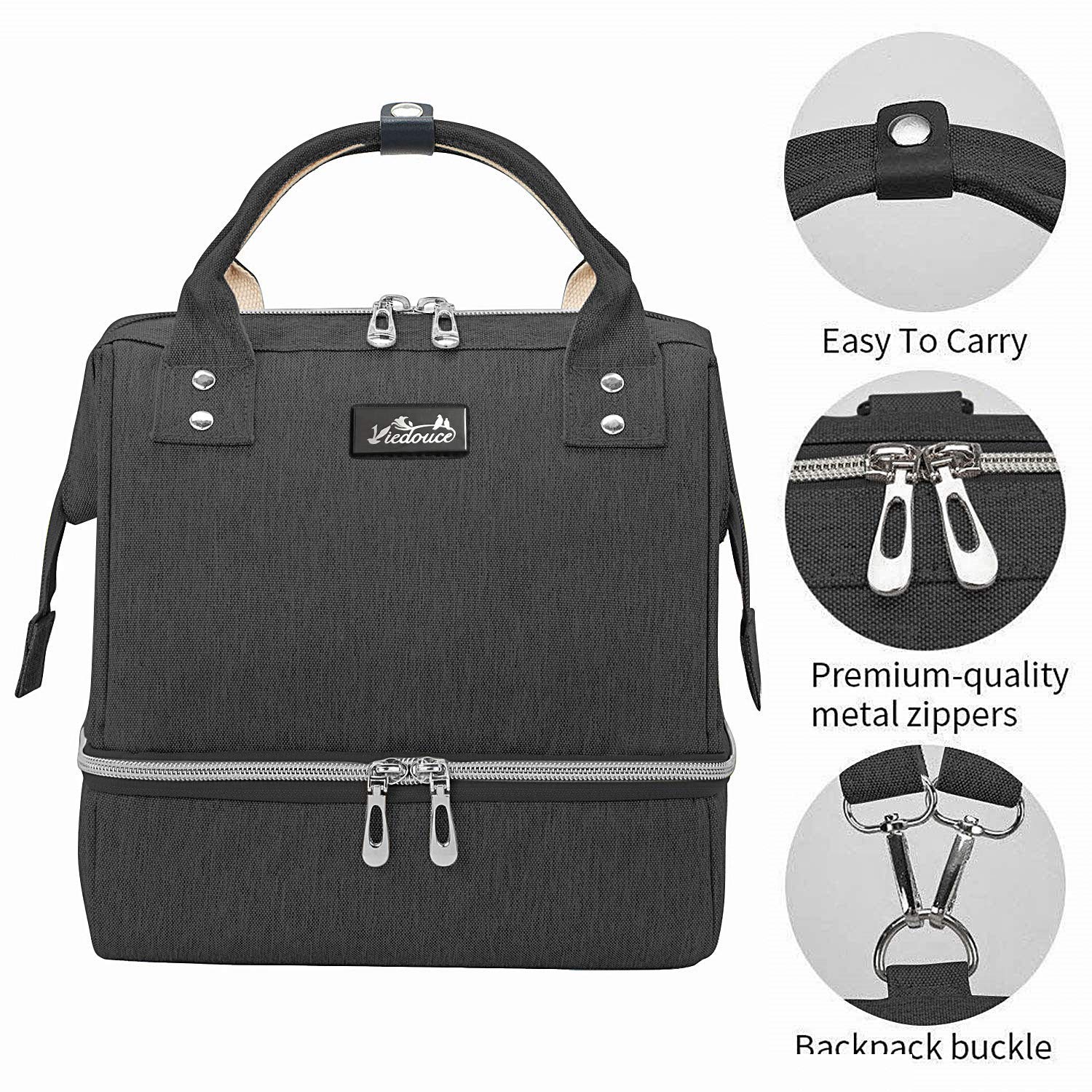 Viedouce Mini Insulated Lunch Bag Backpack, Picnic Handbag for Travel,Waterproof Oxford Insulated Bag with USB Charging Port and 2 Adjustable Strap,Camping Bag Elegant Compact(Small Size)