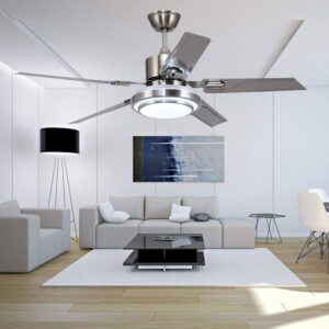 Andersonlight Reversible Ceiling Fan with Light and Remote Control, Stainless Steel, Silver (42in)