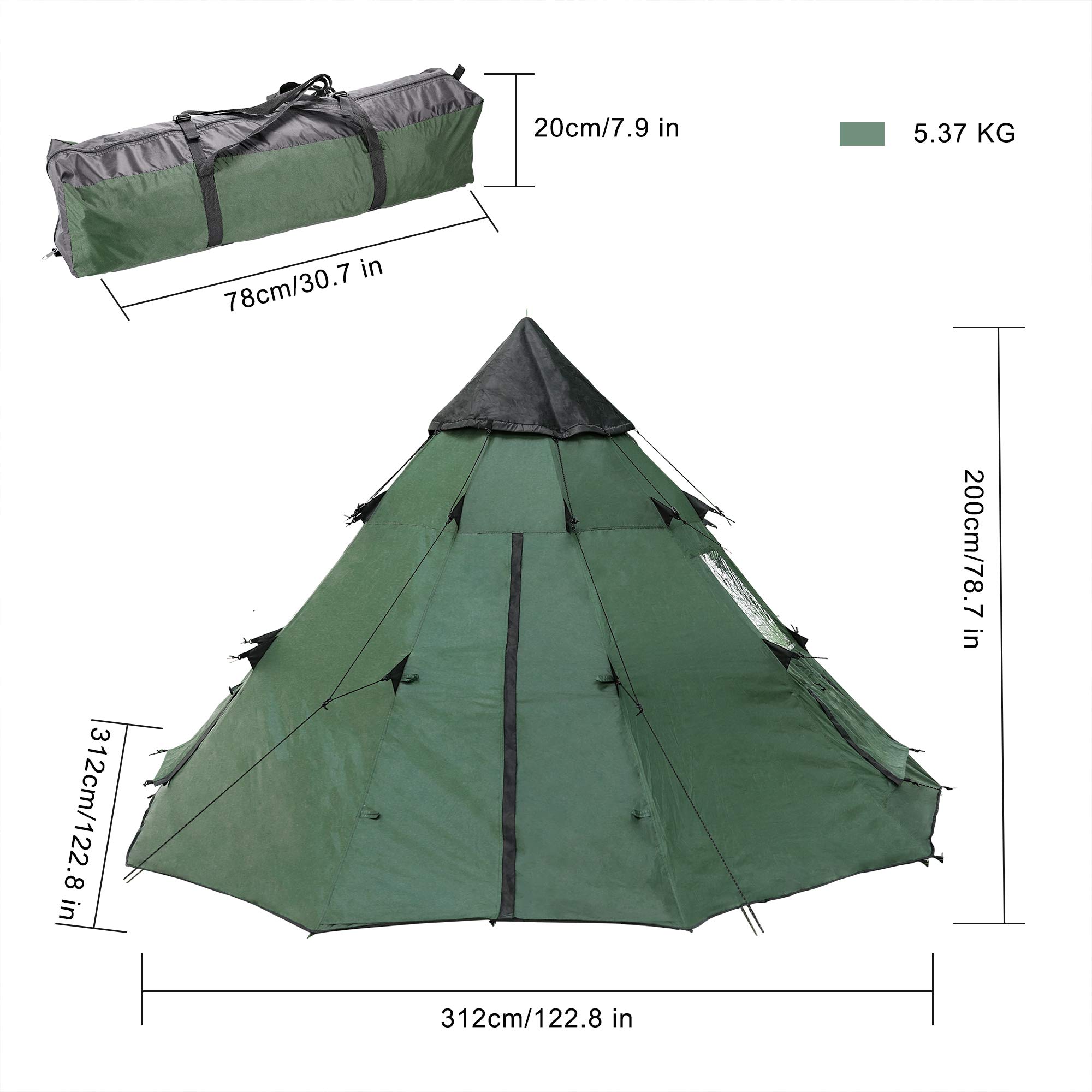 BaiYouDa BaiYouDa 3-4 Person Family Camping Teepee Tent Outdoor Rainproof Waterproof Suitable for Camping Hiking Holidays