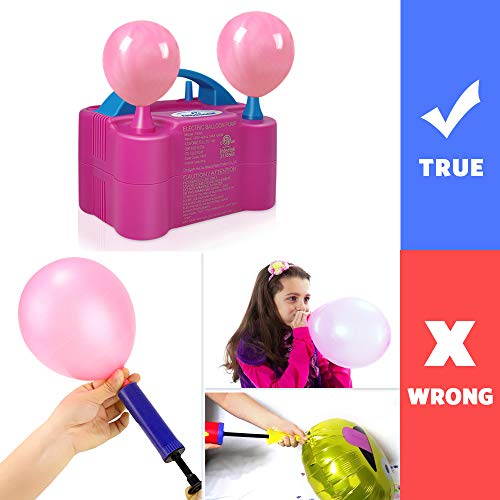 Anordsem Balloon Pump Electric Air Portable Dual Nozzles Balloon Inflator Devices 120V-60HZ 600W Pastel Balloon Blower for Decoration Birthday Party Wedding (Rose Red)