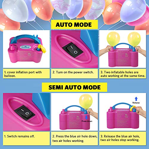 Anordsem Balloon Pump Electric Air Portable Dual Nozzles Balloon Inflator Devices 120V-60HZ 600W Pastel Balloon Blower for Decoration Birthday Party Wedding (Rose Red)