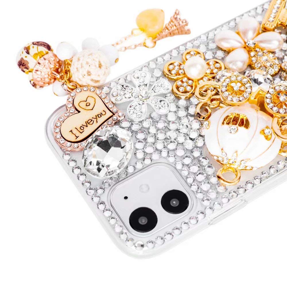 Max-ABC iPhone 11 Bling Glitter Case,Luxury Shiny Diamond Crystal Rhinestone Sparkly Jewelled Gemstone Pumpkin Car 3D Handmade Clear Cover Case for iPhone 11 6.1''
