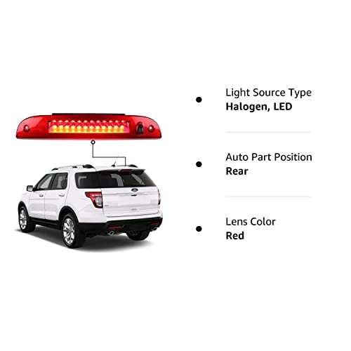 LED 3rd Third High Mount Tail Brake Light For 2002-2010 FORD EXPLORER, 2008-2012 Ford Escape (Chrome Housing Red Lens)