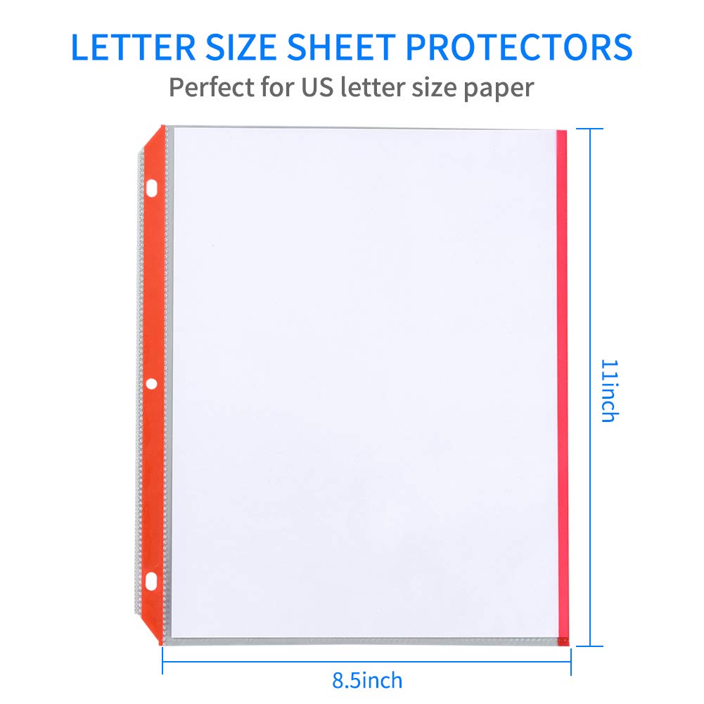 Sooez Clear Sheet Protectors, Medium Weight Color Coded Edges Page Protectors for Quick Reference, Clear Plastic Sleeves for Binders, Top Loading Paper Protector Acid Free Letter Size, 50 Pack