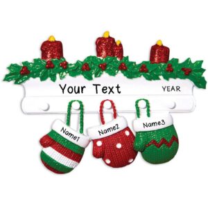 Personalized Red Green Mitten Family Christmas Tree Ornament Free Personalized (Family of 3)
