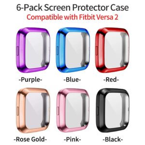 [6-Pack] Screen Protector Case Compatible with Fitbit Versa 2 Smartwatch, All-Around TPU Plated Protective Cover Scratch Resistant Bumper Shell Accessories (6 Colors, Versa 2)