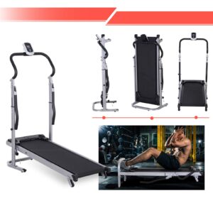 Soozier 2-in-1 Folding Walking Manual Treadmill Machine Sit Up Bench Running with LCD Screen Home Exercise Fitness