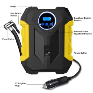 Digital Air Compressor for Car Auto Pump Portable Tire Inflator with LED Light DC 12V