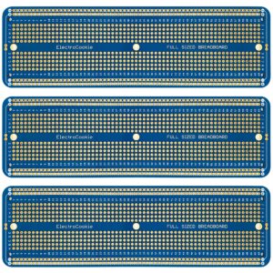 electrocookie solderable breadboard large pcb board for electronics projects compatible for diy arduino soldering projects, gold-plated (3 pack, blue)
