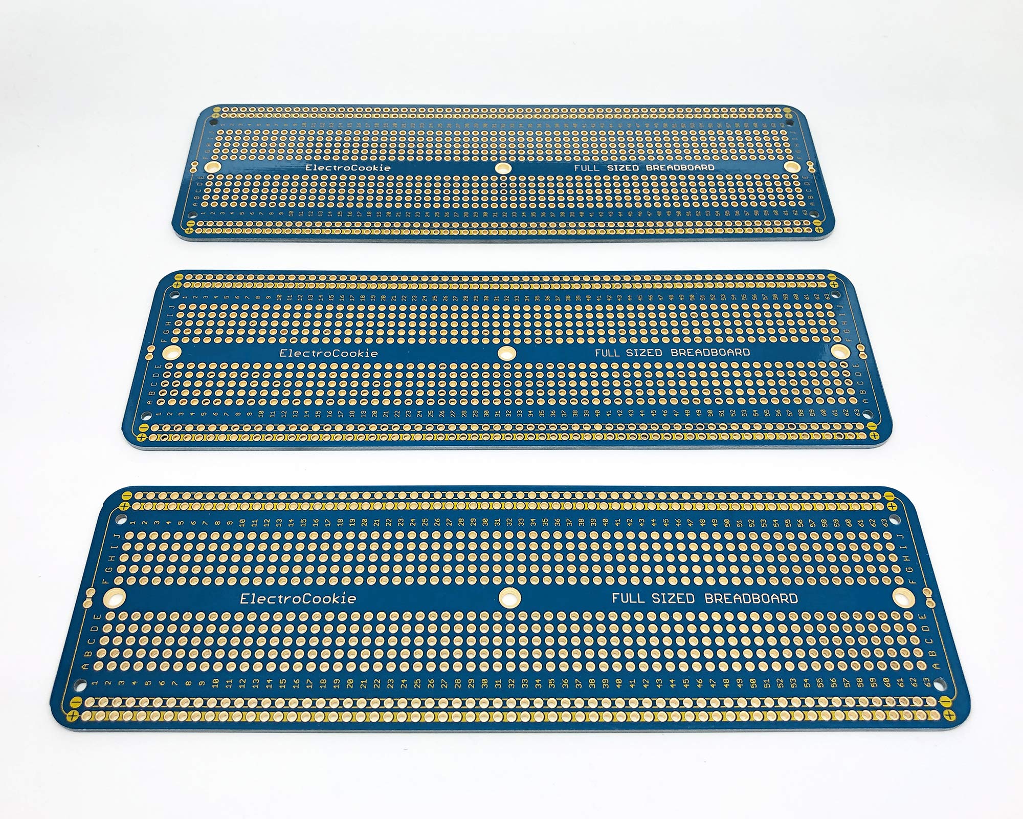 ElectroCookie Solderable Breadboard Large PCB Board for Electronics Projects Compatible for DIY Arduino Soldering Projects, Gold-Plated (3 Pack, Blue)