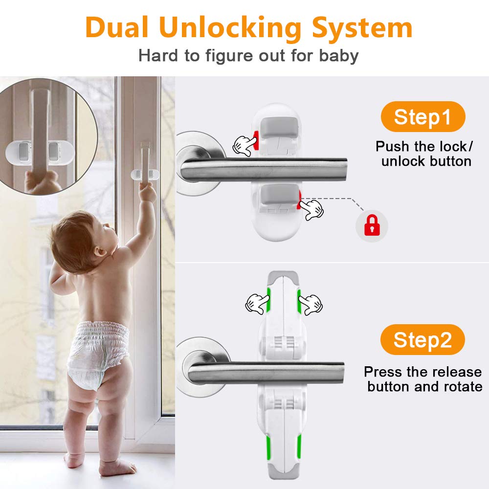 Upgraded Door Lever Locks Child Safety，4 Pack Child Proof Door Lever Handle Lock & Door Locks for Kids Baby Safety Prevent Little Kids from Opening Door, No Screws No Tools Needed Easy Installation