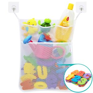 Wemk Bath Numbers and Letter, 36 Pieces Alphabet & Numbers (A-Z, 0-9), with Bath Organizer and 2 Self-Adhesive Hooks, Best Educational Bathing Companion, Suitable for Ages 3+ Years
