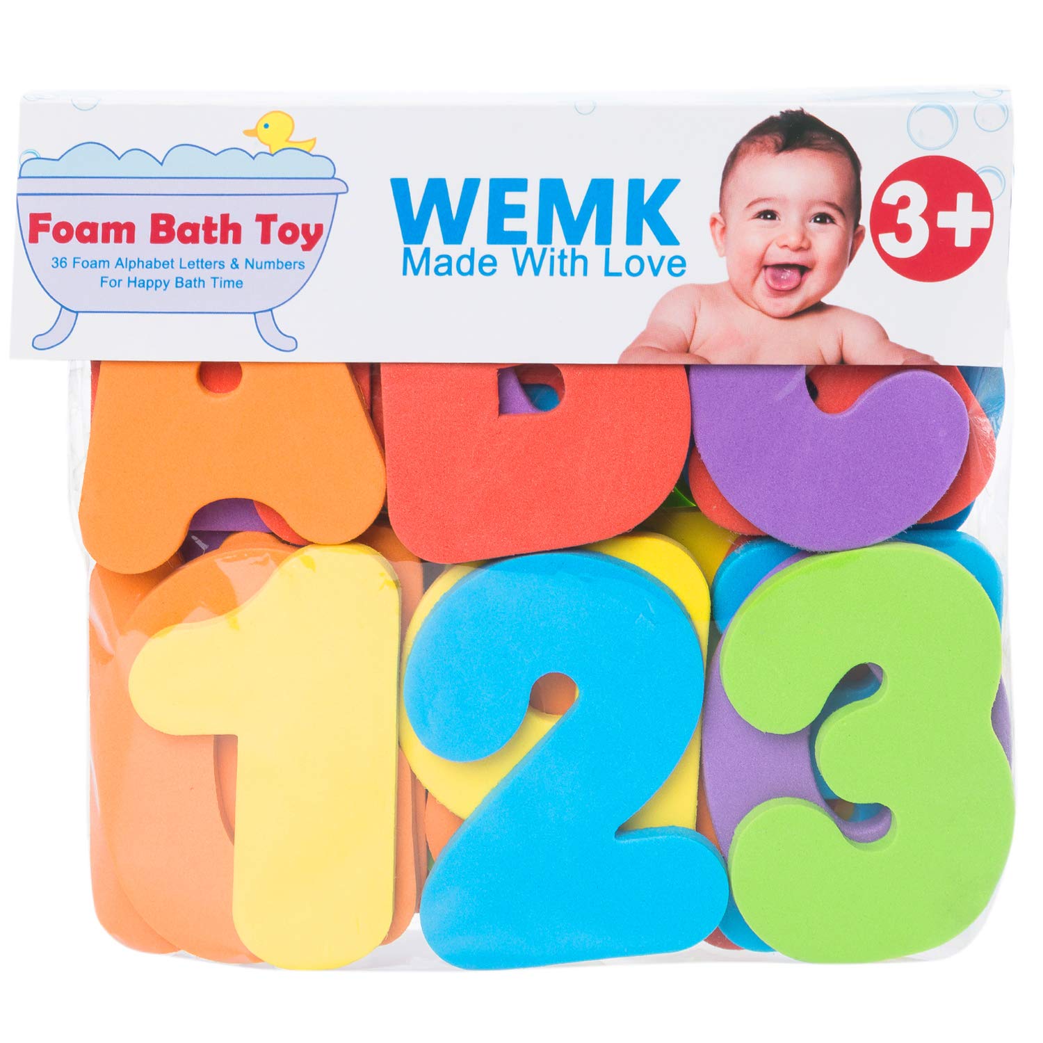 Wemk Bath Numbers and Letter, 36 Pieces Alphabet & Numbers (A-Z, 0-9), with Bath Organizer and 2 Self-Adhesive Hooks, Best Educational Bathing Companion, Suitable for Ages 3+ Years