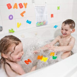 Wemk Bath Numbers and Letter, 36 Pieces Alphabet & Numbers (A-Z, 0-9), with Bath Organizer and 2 Self-Adhesive Hooks, Best Educational Bathing Companion, Suitable for Ages 3+ Years