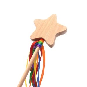 MEROCO Fairy Wand with Star Embellished Ribbons Ribbon Star Wand Wooden Star Magic Wand Montessori Toys Waldorf Toys for 3 4 5 Year Old