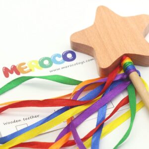 MEROCO Fairy Wand with Star Embellished Ribbons Ribbon Star Wand Wooden Star Magic Wand Montessori Toys Waldorf Toys for 3 4 5 Year Old