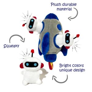 MODERN WAVE - Interactive Squeaky Plush Hide and Seek Squirrel Type Puzzle Toy for Dogs, Small Size (Rocketship and Robots)