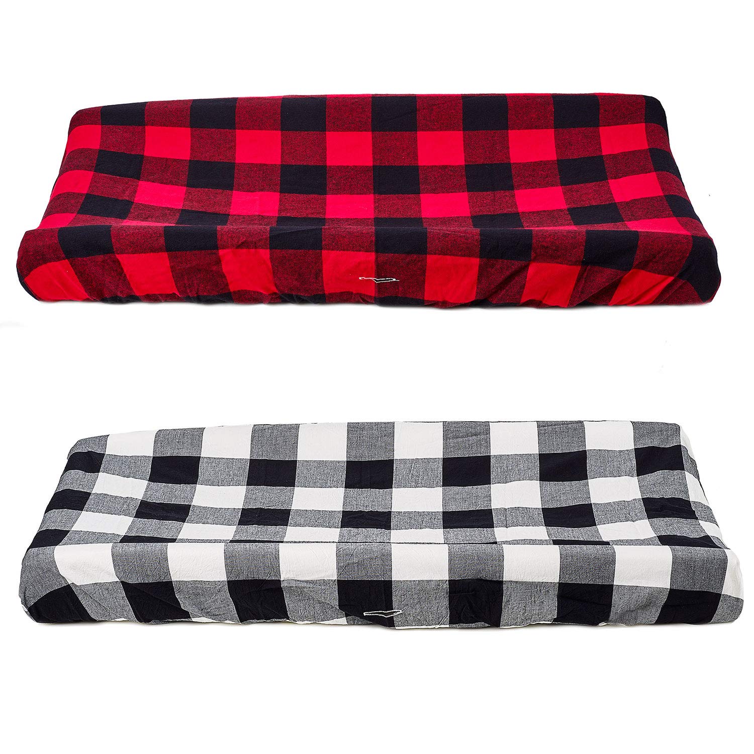 Org Store Premium Buffalo Check Changing Pad Cover Set | 100% Cotton Universal Plaid Changing Table Pad Cover 2-Pack