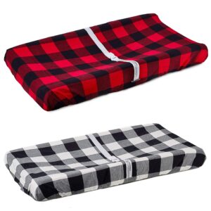 Org Store Premium Buffalo Check Changing Pad Cover Set | 100% Cotton Universal Plaid Changing Table Pad Cover 2-Pack