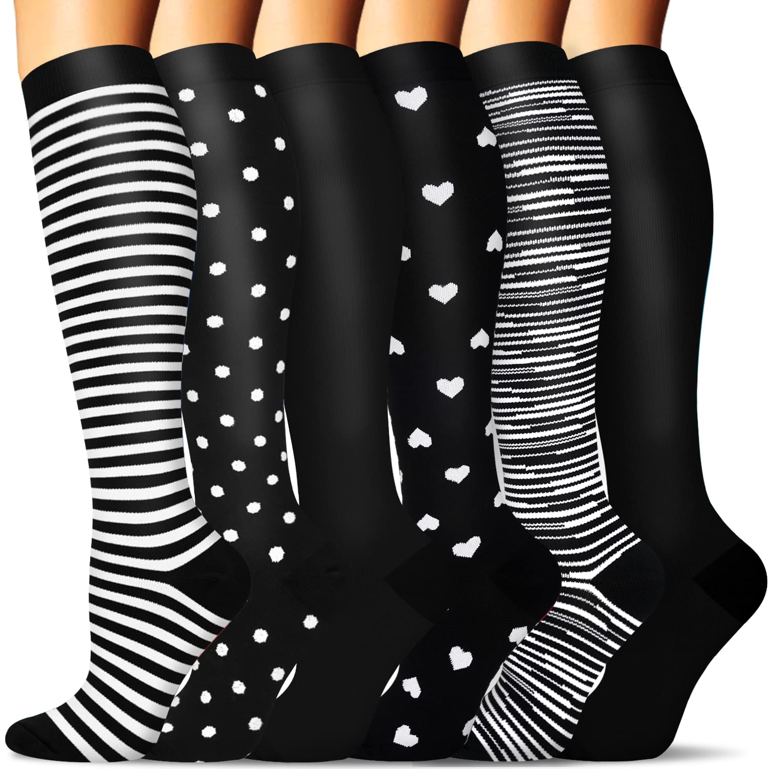 SunFeeling 6 Pairs Compression Socks for Women & Men Circulation - Best Support for Nurses,Running,Athletic,Sports,Small-Medium