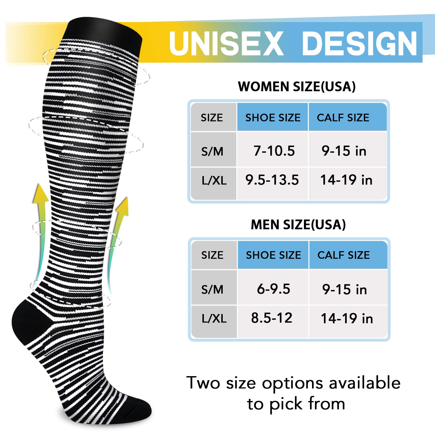 SunFeeling 6 Pairs Compression Socks for Women & Men Circulation - Best Support for Nurses,Running,Athletic,Sports,Small-Medium