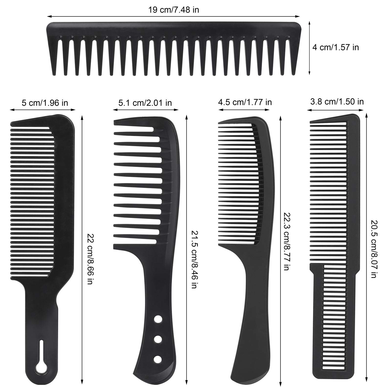 5 Pcs Wide Tooth Hair Combs - Fiber Carbon Combs Detangling Comb Styling Paddle Comb for Men Women Wet Curly/Thick Hair