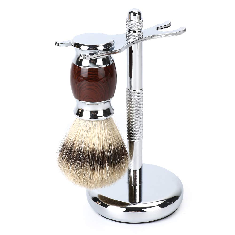 Men's Shaving & Grooming Set, Badger Hair Shaving Brush, Double Edge Safety Razor with Bamboo Handle and 10 Blades, Shaving Brush & Razor Holder Stand,Three-layer Heat Preservation Shaving Bowl