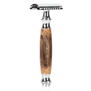 Men's Shaving & Grooming Set, Badger Hair Shaving Brush, Double Edge Safety Razor with Bamboo Handle and 10 Blades, Shaving Brush & Razor Holder Stand,Three-layer Heat Preservation Shaving Bowl