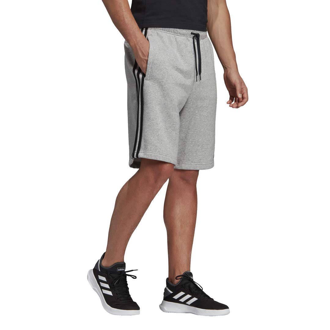 adidas Men's Essentials 3-Stripes Short Fleece, Medium Grey Heather/Black, 4X-Large