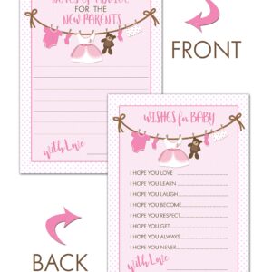 Clothesline Baby Shower Game Bundle | 40 Cards - 4 Baby Shower Activities | Price Is Right | Word Unscramble | Notes of Advice | Wishes for Baby | Girl Baby Shower Activities