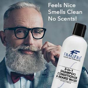 FRAGFRE 3 in 1 Shampoo Conditioner and Beard Wash for Men 12 oz - Unscented Beard Wash for Sensitive Skin - One Step Hair and Beard Cleansing and Conditioning - Saves You Time and Money (1 Pack)