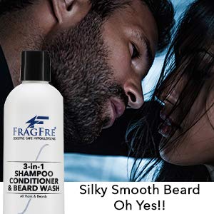 FRAGFRE 3 in 1 Shampoo Conditioner and Beard Wash for Men 12 oz - Unscented Beard Wash for Sensitive Skin - One Step Hair and Beard Cleansing and Conditioning - Saves You Time and Money (1 Pack)