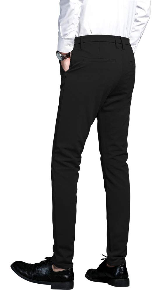 Plaid&Plain Men's Stretch Dress Pants Slim Fit Skinny Suit Pants 7101 Black 32W30L