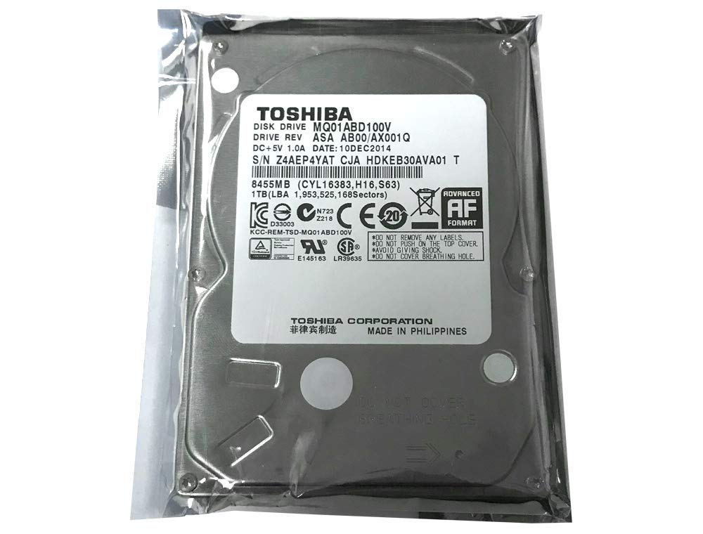 Toshiba 1TB 5400RPM 8MB Cache SATA 3.0Gb/s 2.5 inch Notebook Hard Drive (MQ01ABD100V) - 1 Year Warranty (Renewed)