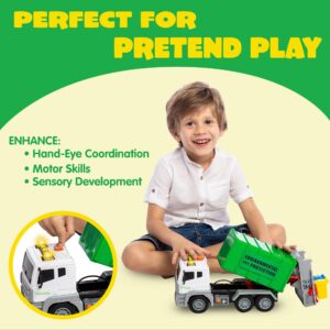 JOYIN 12.5" Garbage Truck Toy, Friction-Powered Trash Truck with Lights & Sounds, Back Dump Garbage Recycling Truck Toy Set with 3 Rear Loader Trash Cans, Boys Girls Toy Cars, Kids Birthday Gifts