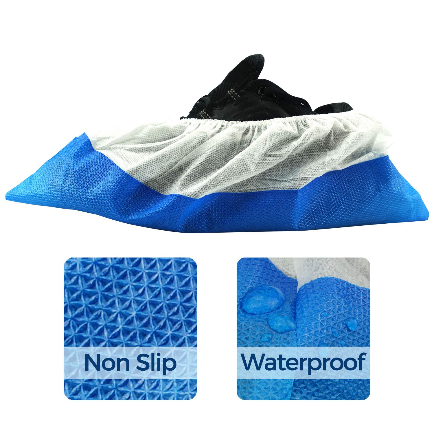 OhanaPro Premium Disposable Non Slip Boot & Shoe Covers - Pack of 50 - Waterproof Double Layer Bottom - Extra Thick, Durable, Recyclable - One Size Fits Most