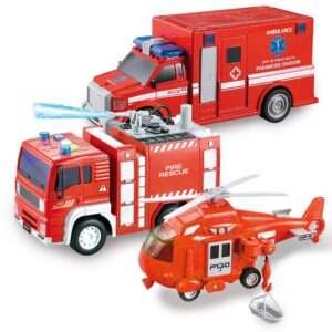joyin toddler fire truck toys for 3 4 5 6 7 year old boys - fire engine, emergency vehicle, kids toys firetruck, friction powered car with lights and sounds, birthday gifts for boys girls age 3-9