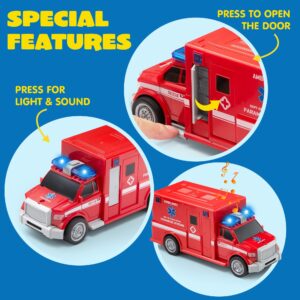 JOYIN Toddler Fire Truck Toys for 3 4 5 6 7 Year Old Boys - Fire Engine, Emergency Vehicle, Kids Toys Firetruck, Friction Powered Car with Lights and Sounds, Birthday Gifts for Boys Girls Age 3-9