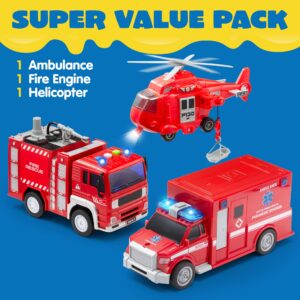 JOYIN Toddler Fire Truck Toys for 3 4 5 6 7 Year Old Boys - Fire Engine, Emergency Vehicle, Kids Toys Firetruck, Friction Powered Car with Lights and Sounds, Birthday Gifts for Boys Girls Age 3-9