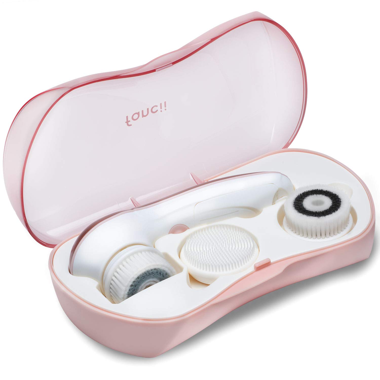 Waterproof Facial Cleansing Spin Brush Set with 3 Exfoliating Brush Heads - Complete Face Spa System by Fancii - Advanced Microdermabrasion for Gentle Exfoliation and Deep Scrubbing (Blush)