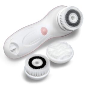 Waterproof Facial Cleansing Spin Brush Set with 3 Exfoliating Brush Heads - Complete Face Spa System by Fancii - Advanced Microdermabrasion for Gentle Exfoliation and Deep Scrubbing (Blush)